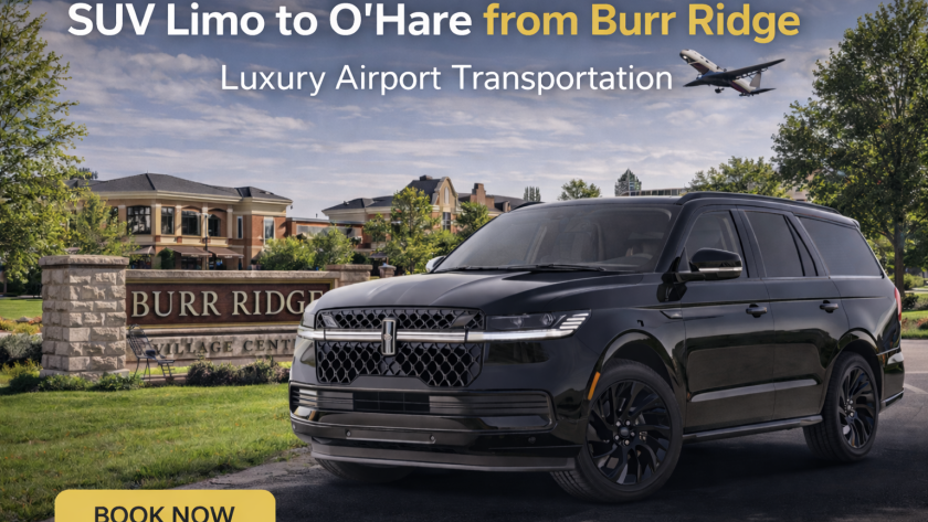 Luxury SUV limo to O’Hare Airport from Burr Ridge with black Lincoln Navigator