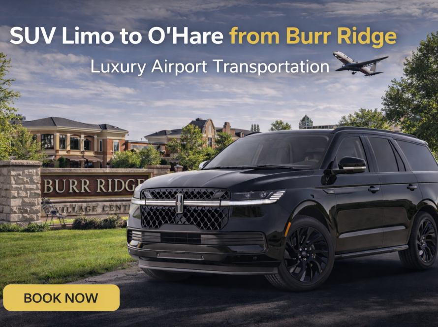 Luxury SUV limo to O’Hare Airport from Burr Ridge with black Lincoln Navigator